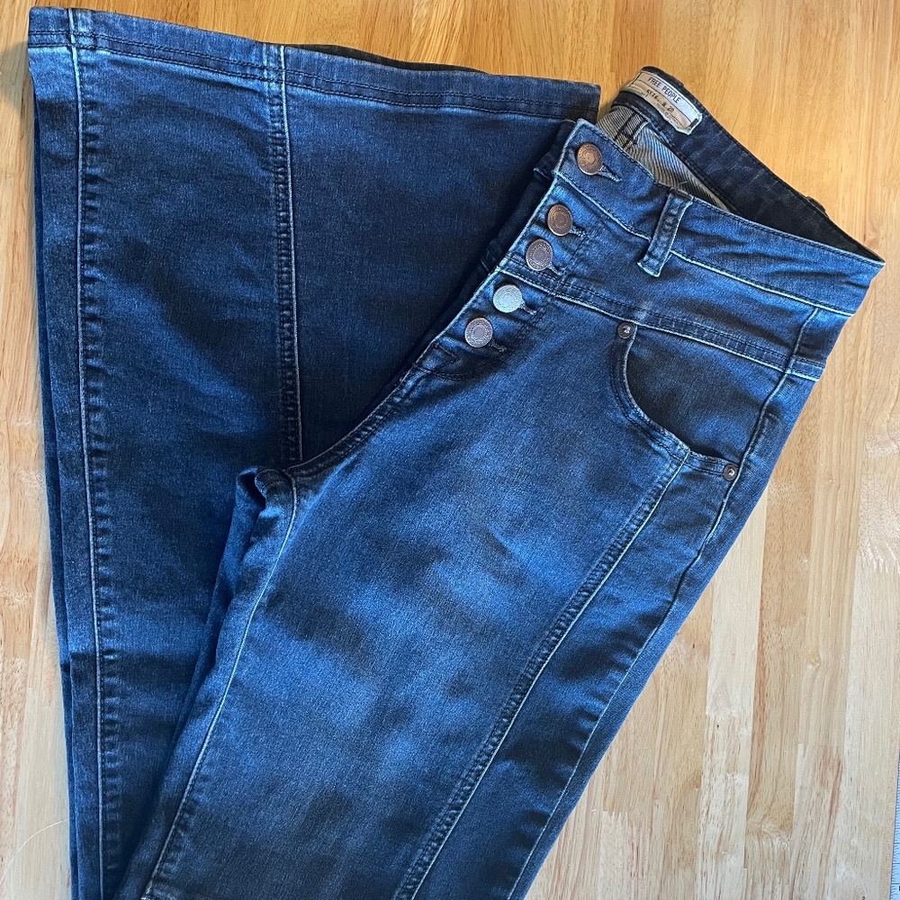 Free People Dark Wash Button Fly Flare Jeans
